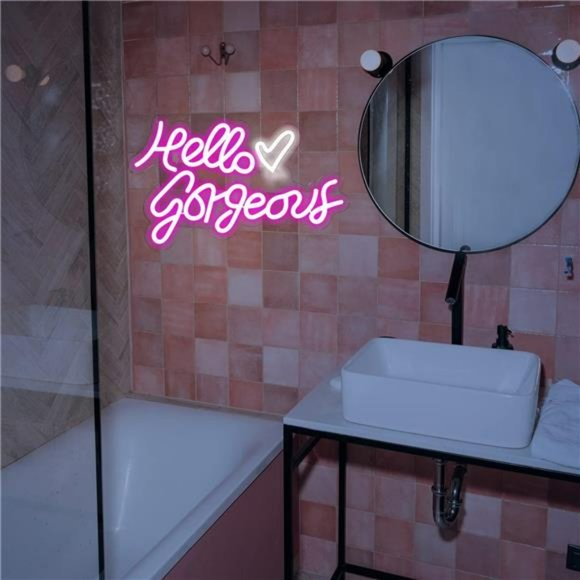 "Hello Gorgeous" Hot Pink Bright Neon LED Wall Sign for Room Decor Cute - Picture 5 of 7
